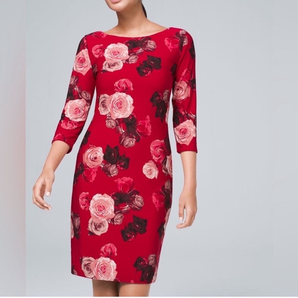 WHBM 4-way reversible red floral dress with 3/4th sleeves